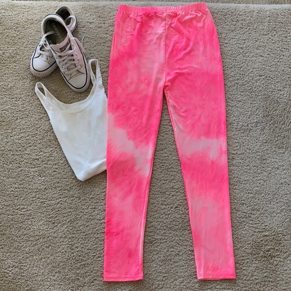 Neon Pink Tie Dye Leggings - Picture 6 of 7